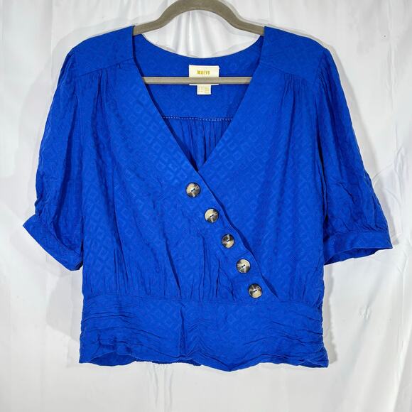 Maeve Madelyn Blue Wrap Top Anthropologie Size 14 Feminine Chic Blouse - Picture 2 of 5